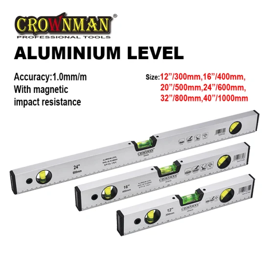 Nível de bolha de liga de alumínio Crownman com precisão de 1 mm/M para uso em medição